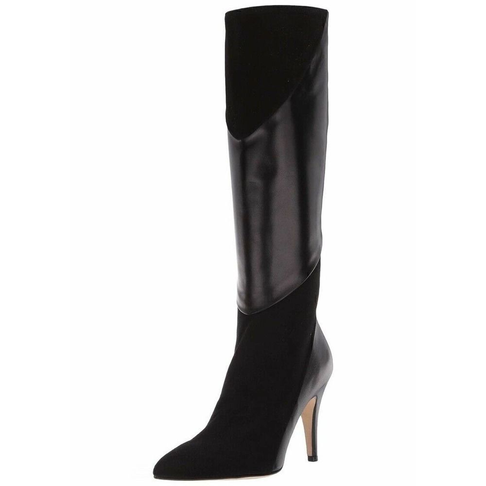BETTYE MULLER Gigi Leather/Suede Beige Knee High Heel Boots Black Size 39.5EU